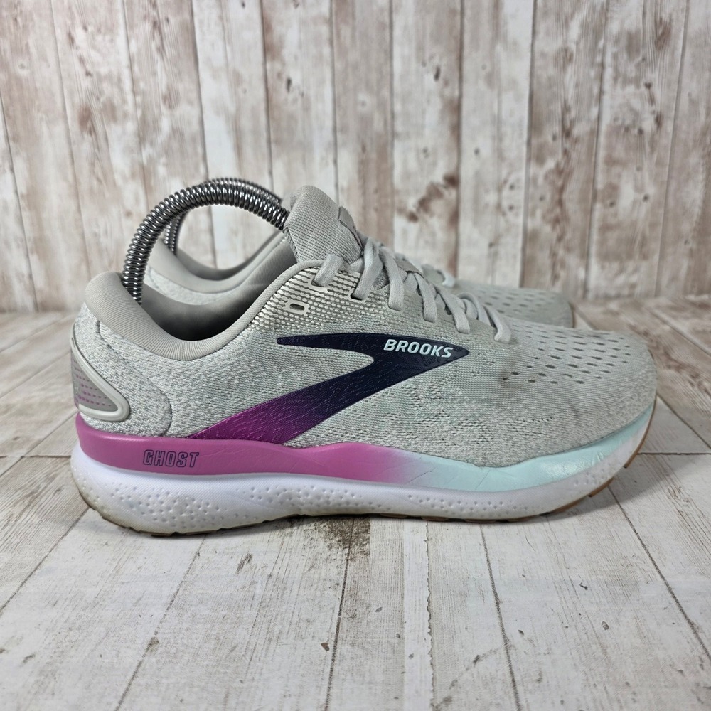 Brooks Ghost 15 Womens 8 Wide Running Shoes Grey Purple 1204071D175